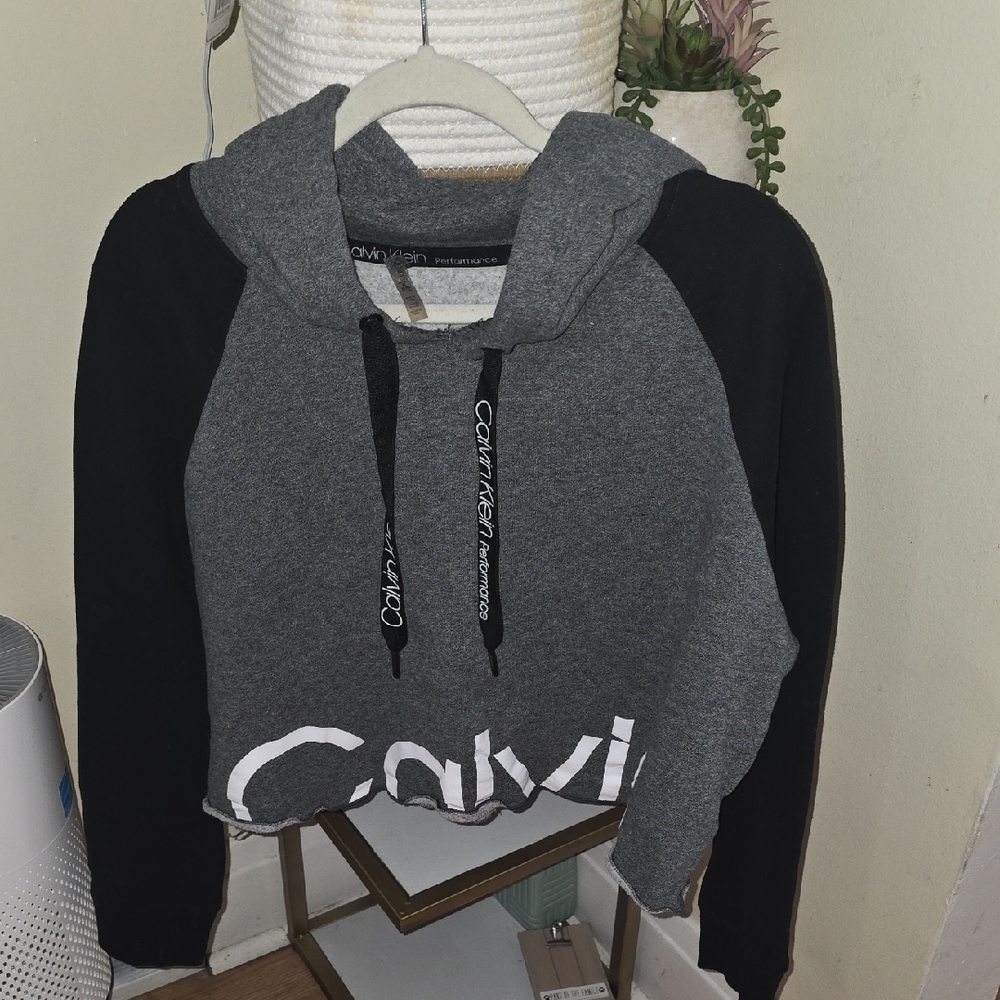 Calvin Klein Charcoal and Black Cropped Hoodie